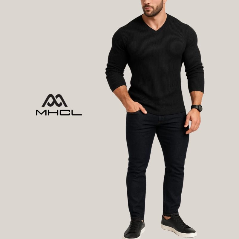 V-NECK LONG SLEEVES RIB T-SHIRT