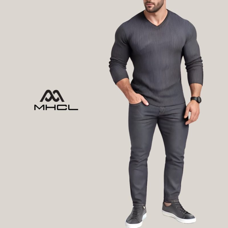V-NECK LONG SLEEVES RIB T-SHIRT - Image 2
